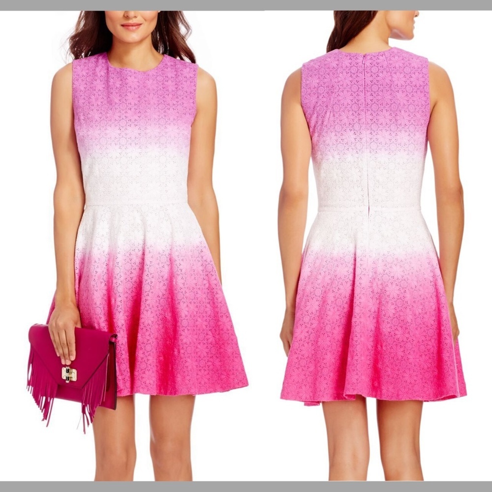 NWT Diane von Furstenberg‎ Jeannie Eyelet Flare Dress in Beet Ombre [SZ 12 ]